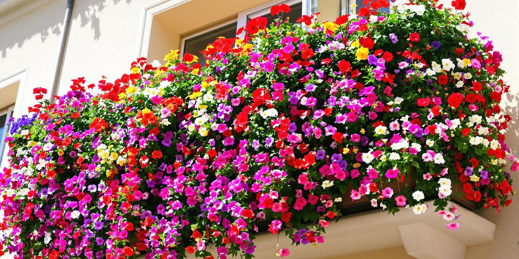 Bunter Blumenbalkon, Nahaufnahme