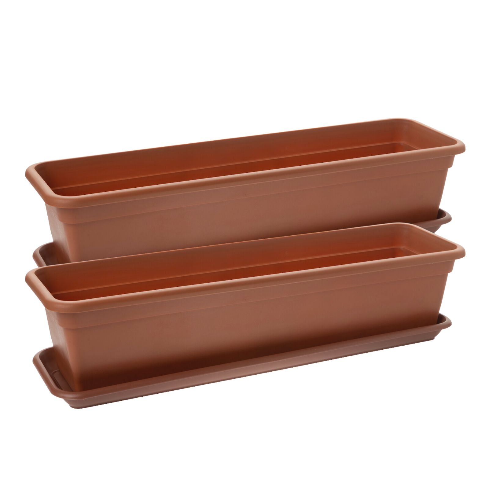 2er Set Blumenkasten Balkon 60 cm mit Untersetzer Terracotta, Hochwert –  Sustania