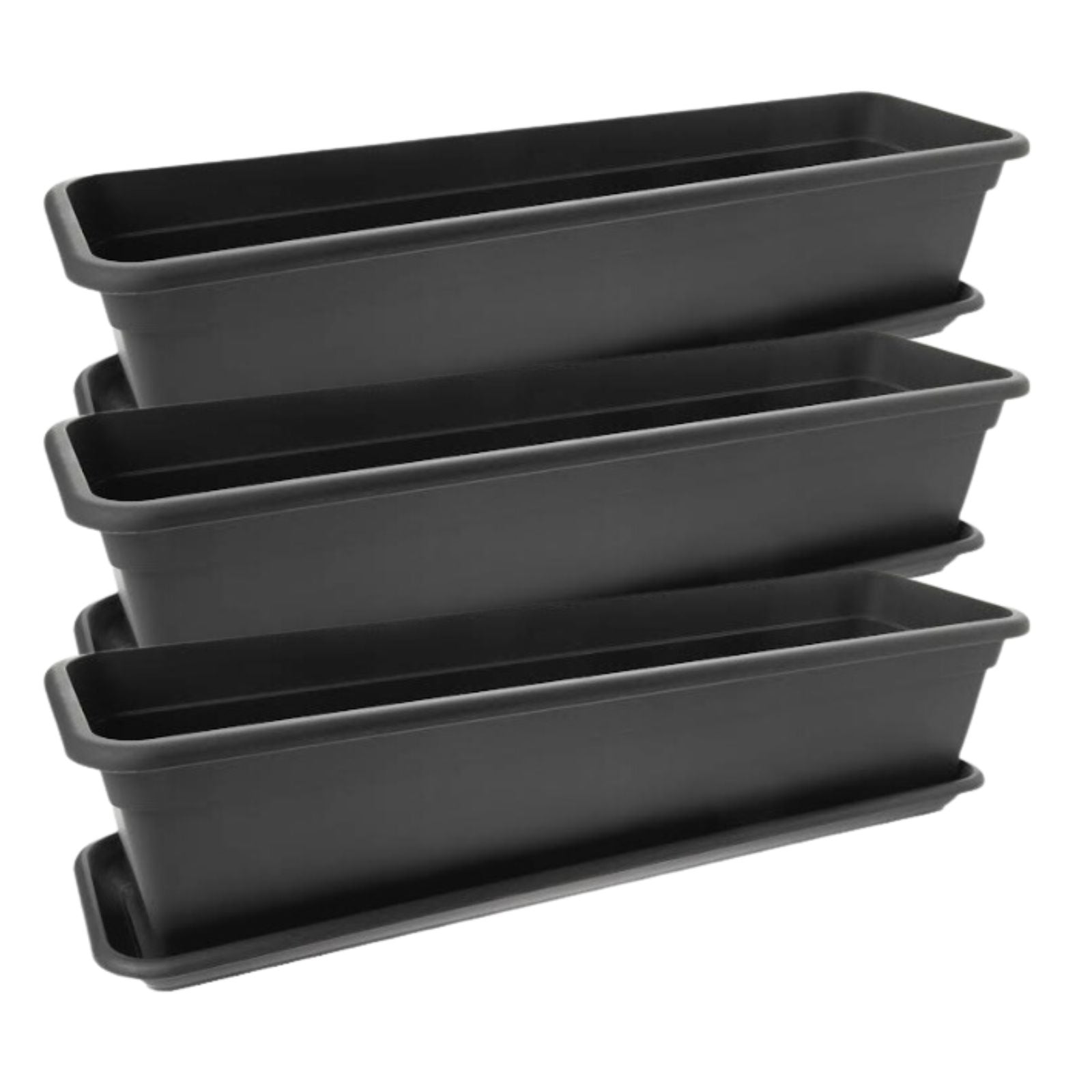 3er Set Blumenkasten Balkon 60 cm mit Untersetzer Anthrazit, Hochwerti –  Sustania