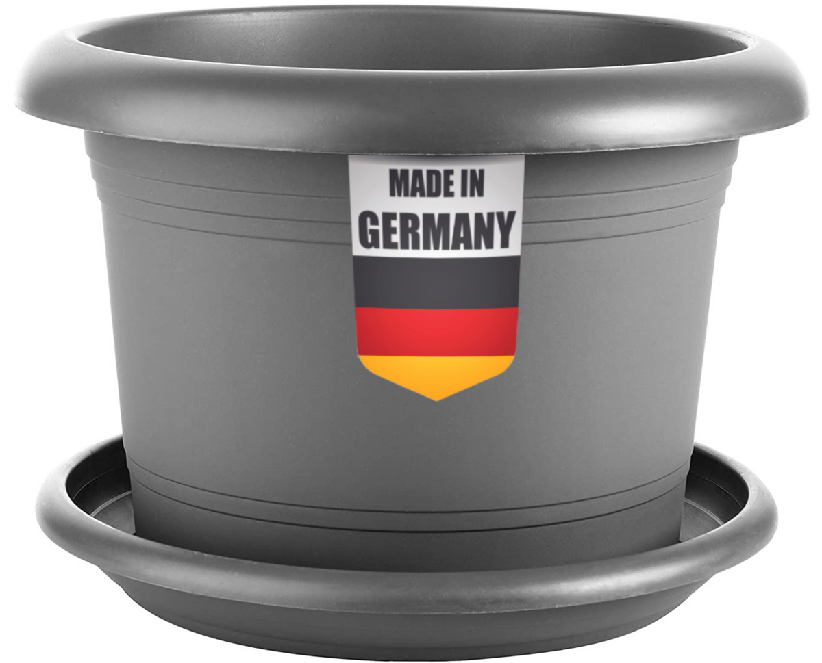 SUSTANIA Blumentopf-Set 40 Cm – 1 Kübel Mit Untersetzer, Anthrazit, Wetterfest, Aus Recyceltem Kunststoff, Made In Germany