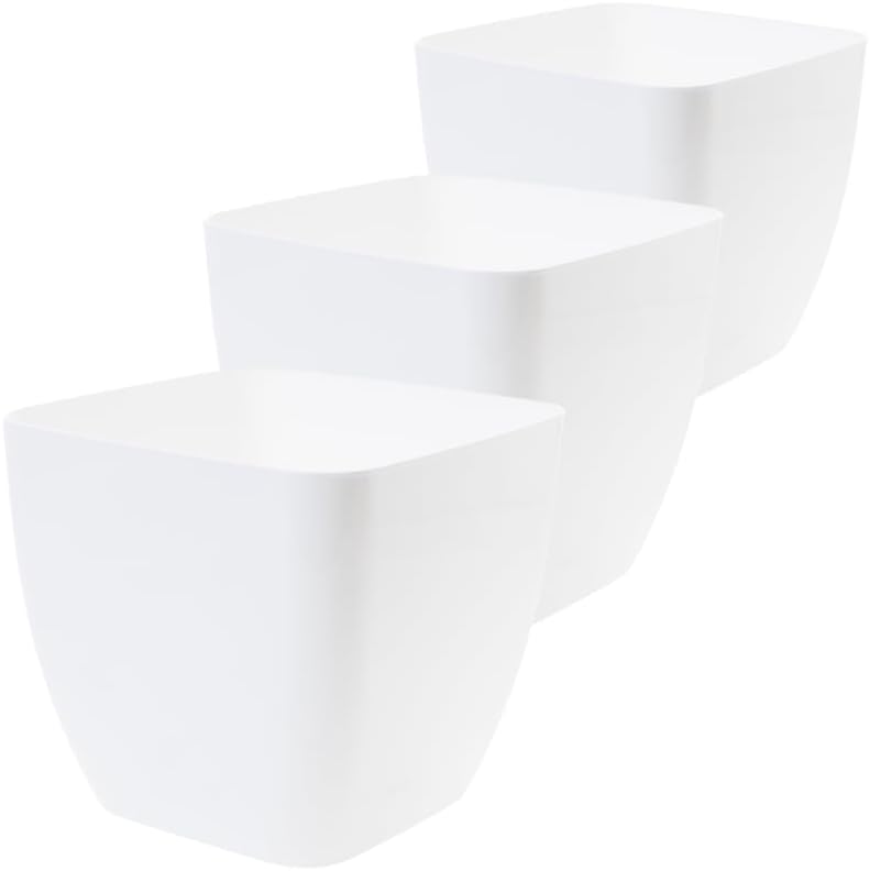 Lot de 3 pots de fleurs 16 x 16 x 16 cm plastique carré blanc