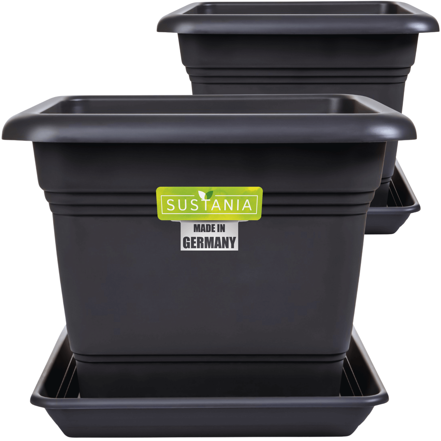 Grands pots de fleurs d'extérieur 48x48 cm - lot de 2 pots de fleurs anthracite XXL pour jardin et terrasse avec soucoupes
