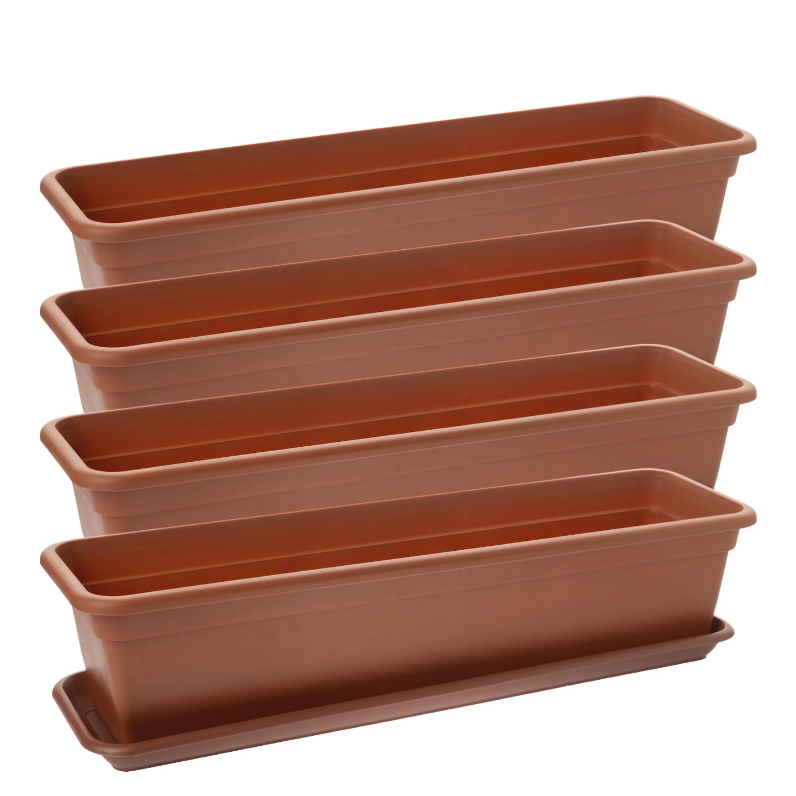 4er Set Blumenkasten Balkon 60 cm mit Untersetzer Terracotta, Hochwert –  Sustania