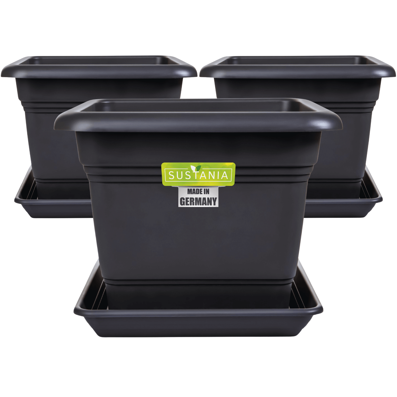 Lot de 3 grands pots de fleurs avec soucoupes 48 x 48 cm Made in Germany, anthracite