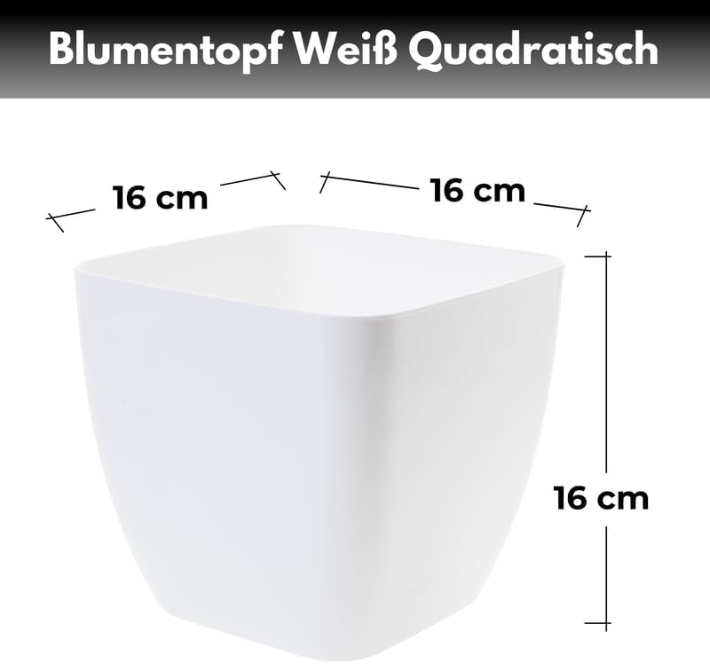 Lot de 3 pots de fleurs 16 x 16 x 16 cm plastique carré blanc