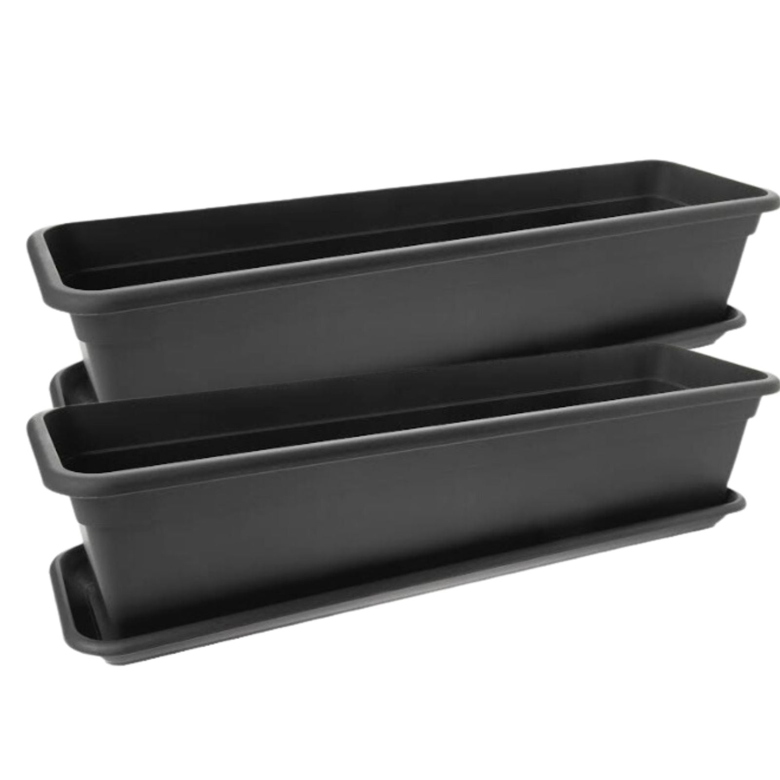 2er Set Blumenkasten Balkon 60 cm mit Untersetzer Anthrazit, Hochwertiger Kunststoff, Made in EU