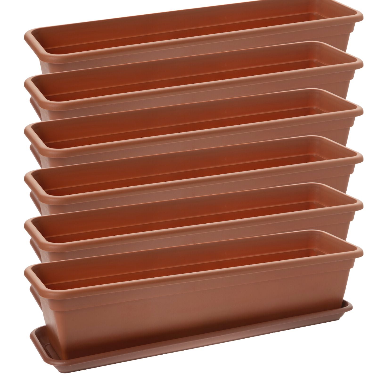 6er Set Blumenkasten Balkon 80 cm mit Untersetzer Terracotta, Hochwertiger Kunststoff, Made in EU