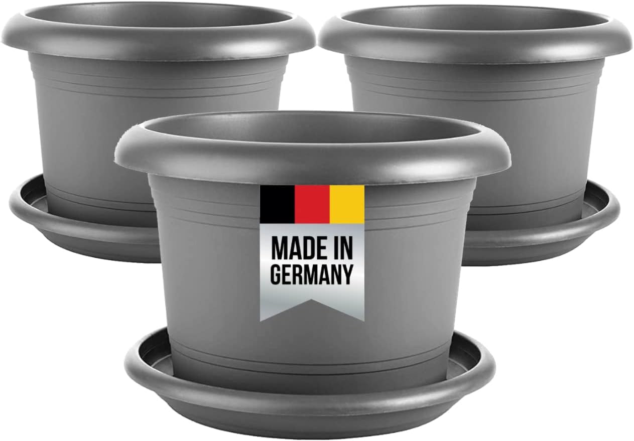 3er Blumenkübel Groß, Groß Ø50 x H34 cm, 66 Liter, Garantiert kippsicher mit Drainagesystem - Extrem belastbare Pflanzkübel - Stabile Blumentopf Groß Anthrazit