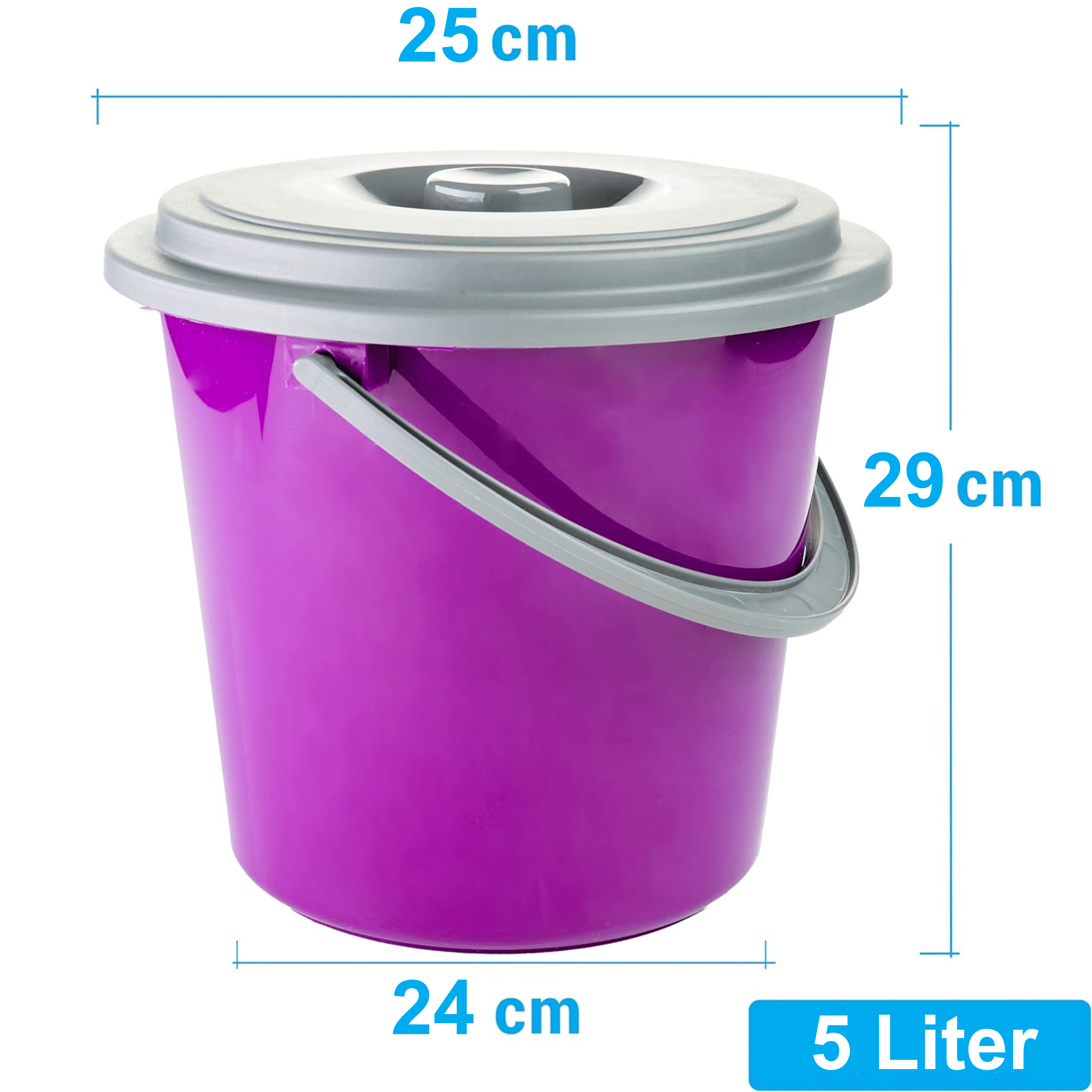 Lot de 3 seaux de nettoyage 5 litres en plastique avec couvercle 3 couleurs