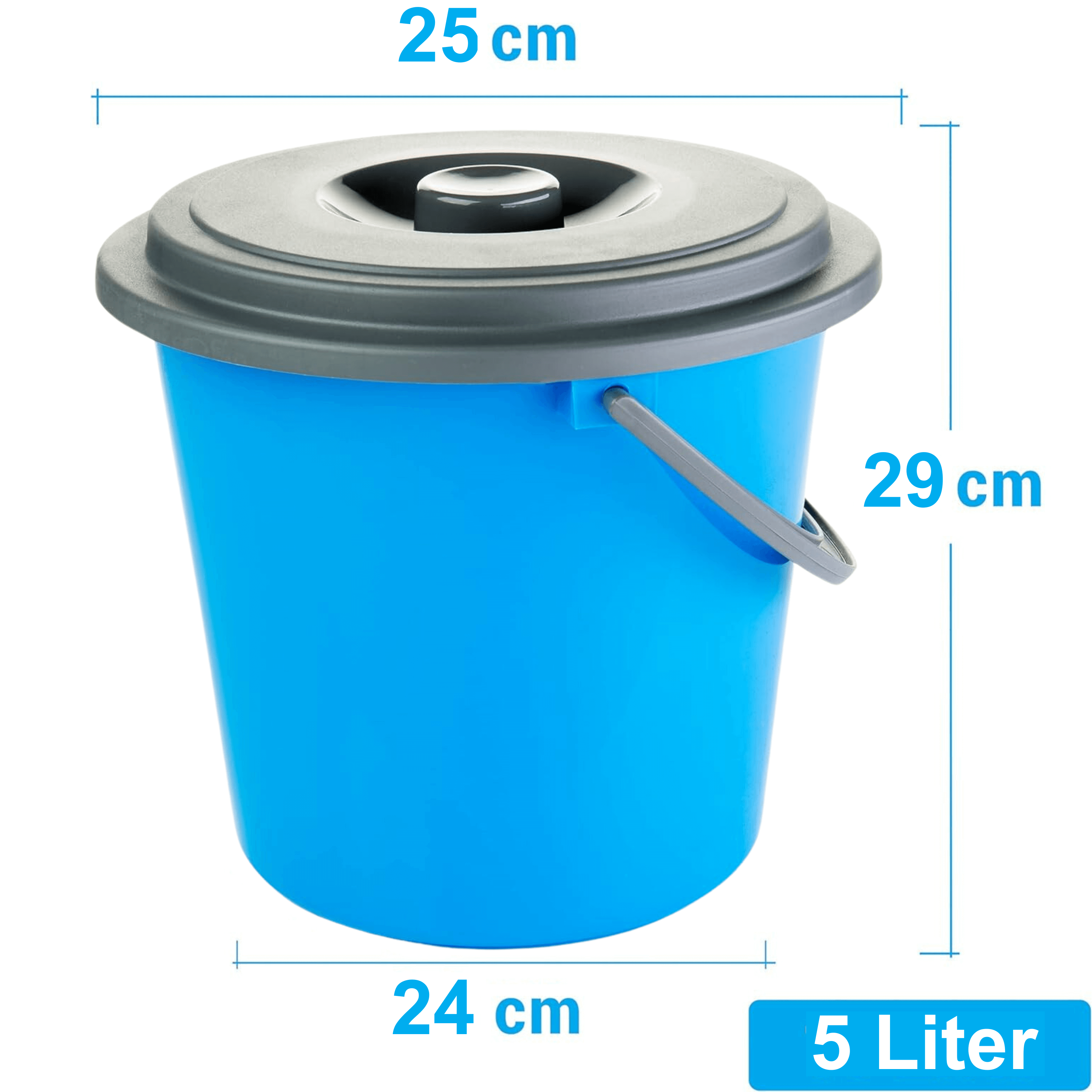 Lot de 3 seaux de nettoyage 5 litres en plastique avec couvercle 3 couleurs