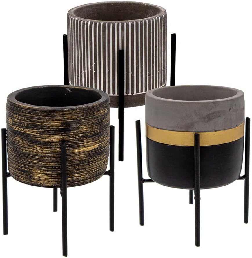 Übertopf 3er Set Übertöpfe aus Zement mit Metallfüßen