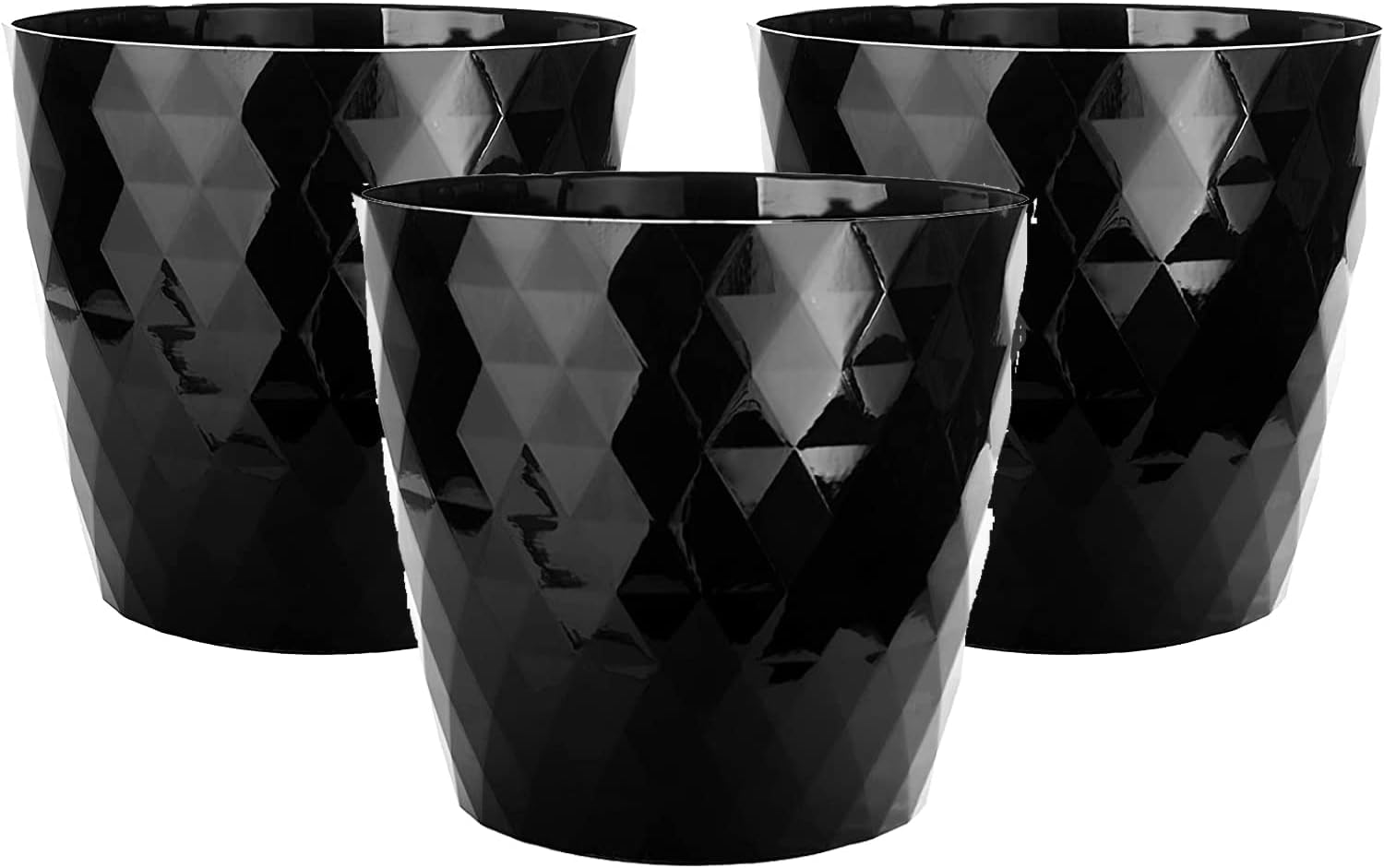 3er Set Blumentöpfe Ø 14 cm Kunststoff schwarz-glänzend