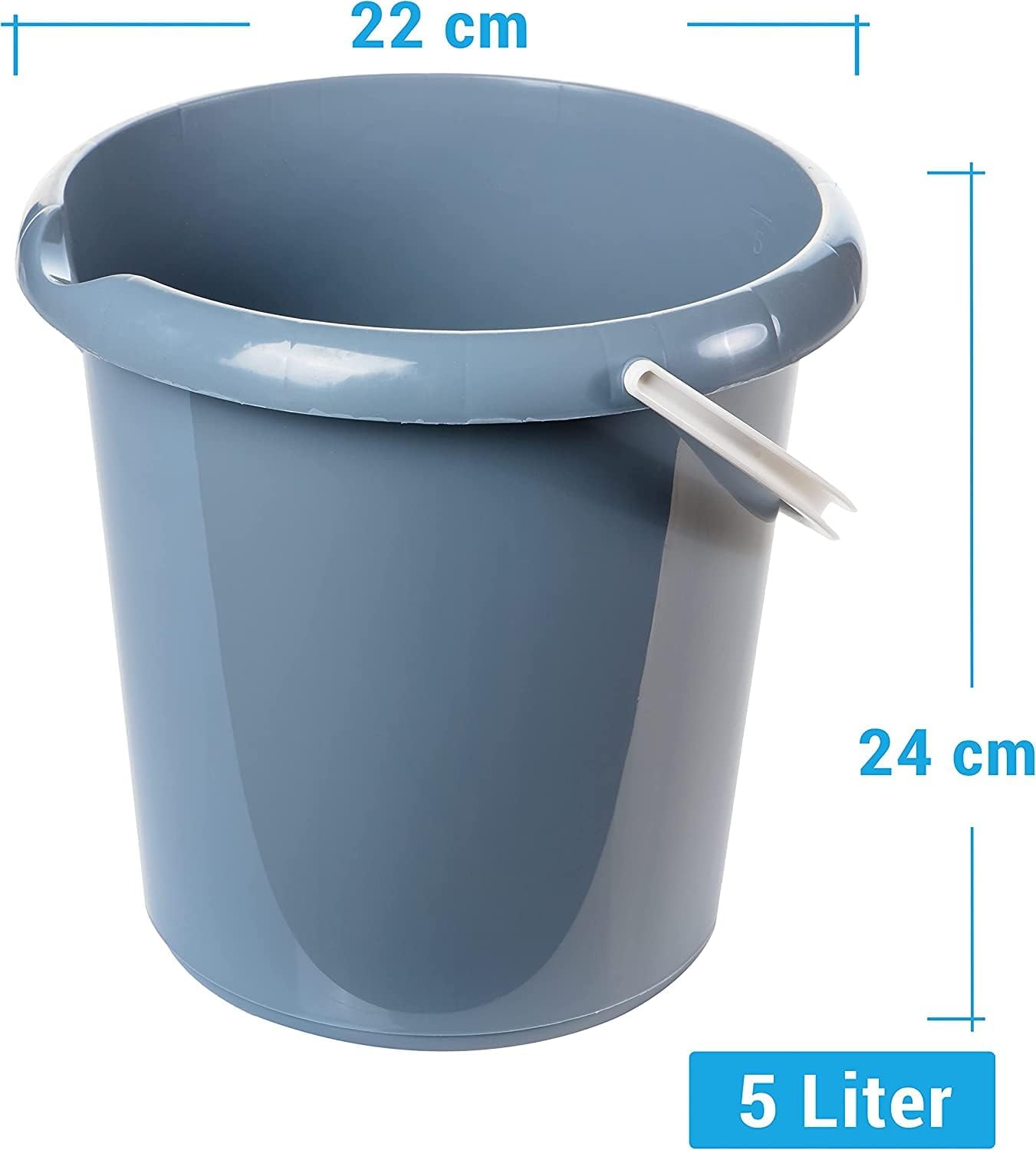 Lot de 3 seaux 5 litres en plastique avec bec verseur et échelle doseuse 3 couleurs