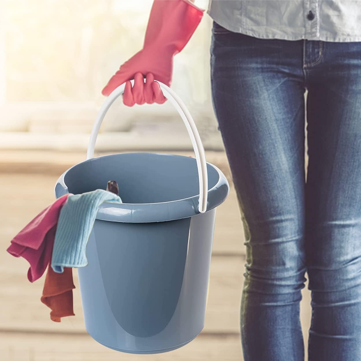 Lot de 3 seaux 5 litres en plastique avec bec verseur et échelle doseuse 3 couleurs