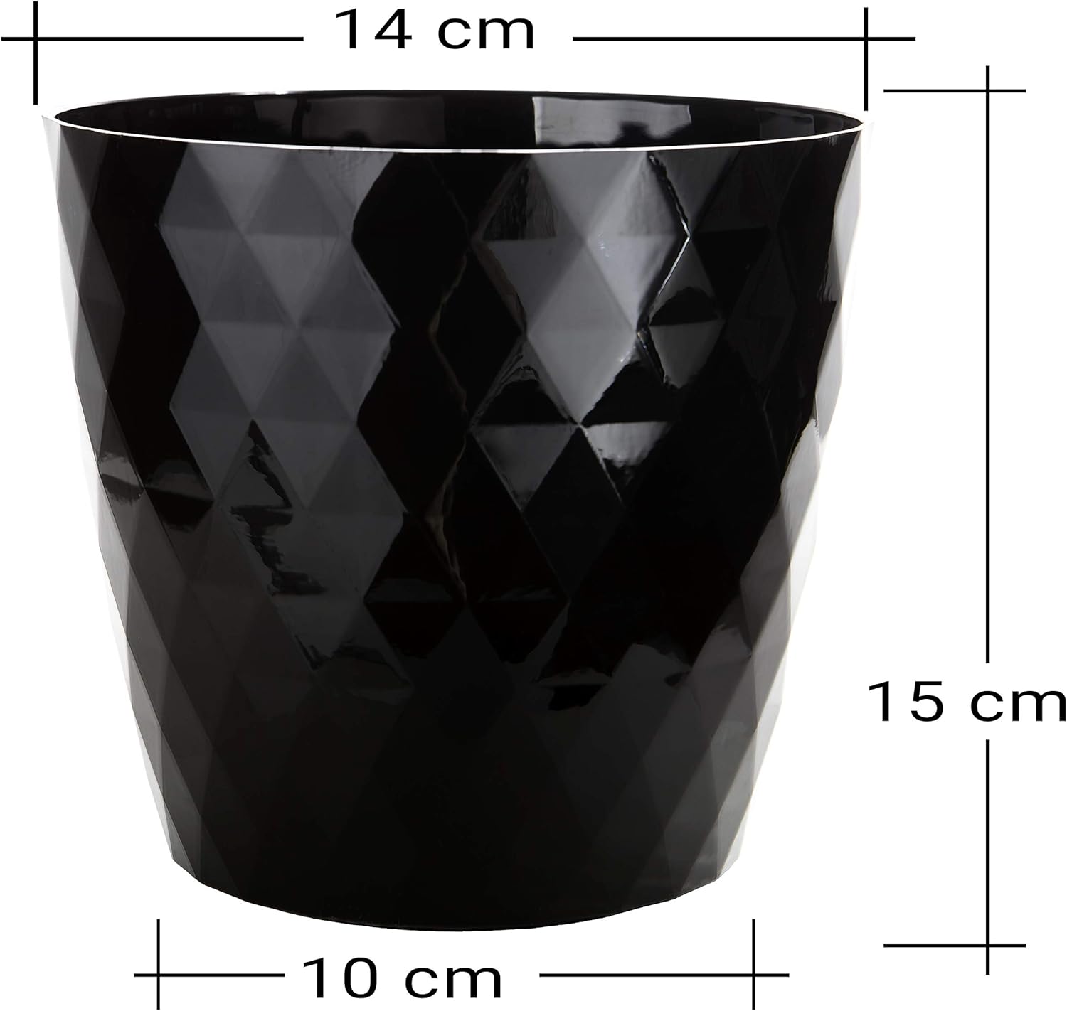 3er Set Blumentöpfe Ø 14 cm Kunststoff schwarz-glänzend