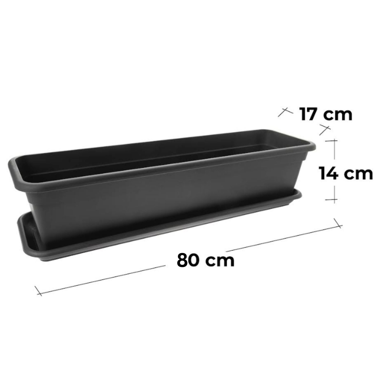 2er Set Blumenkasten Balkon 80 cm mit Untersetzer Anthrazit, Hochwertiger Kunststoff, Made in EU
