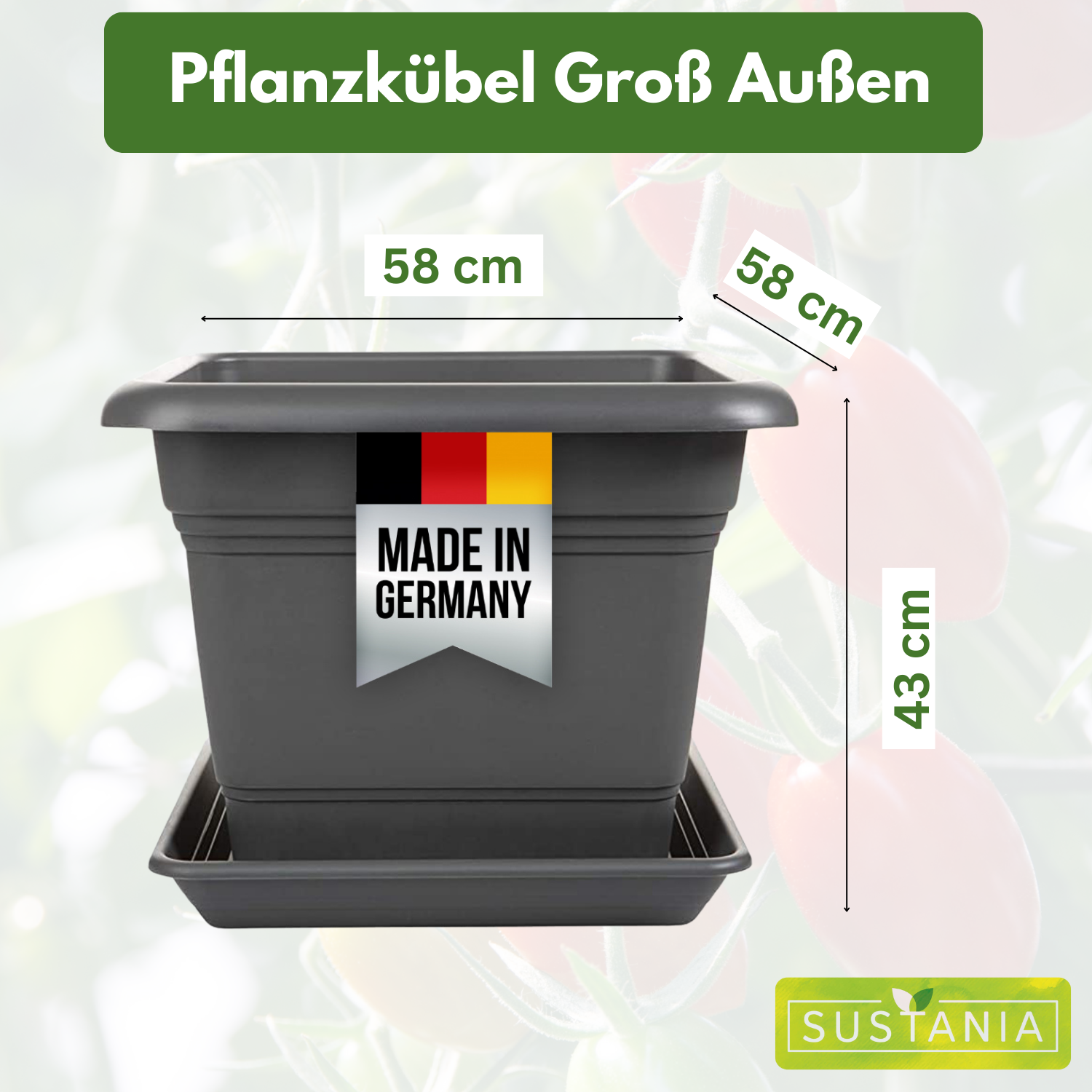 Grands pots de fleurs d'extérieur 48x48 cm - lot de 2 pots de fleurs anthracite XXL pour jardin et terrasse avec soucoupes