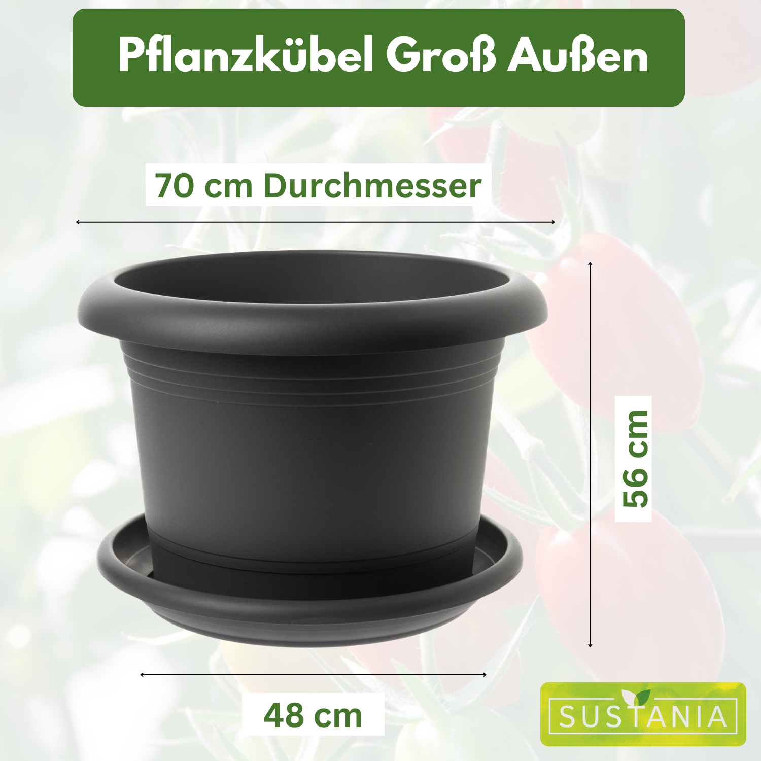 1er Blumenkübel XXL Groß, Groß Ø70 x H56 cm, Garantiert kippsicher mit Drainagesystem - Extrem belastbare Pflanzkübel - Stabile Blumentopf Groß Anthrazit