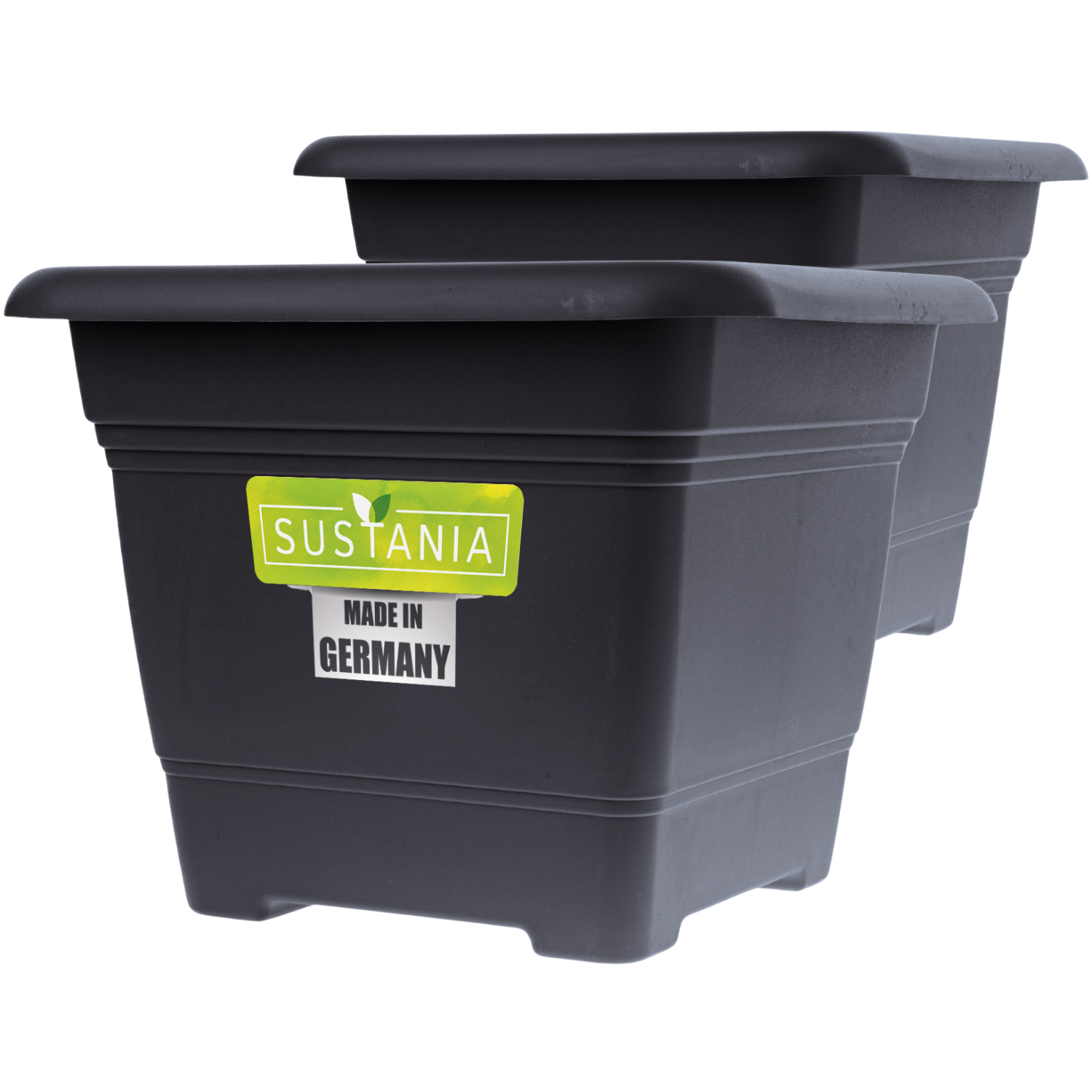 Grands pots de fleurs d'extérieur 48x48 cm - lot de 2 pots de fleurs anthracite XXL pour jardin et terrasse avec soucoupes