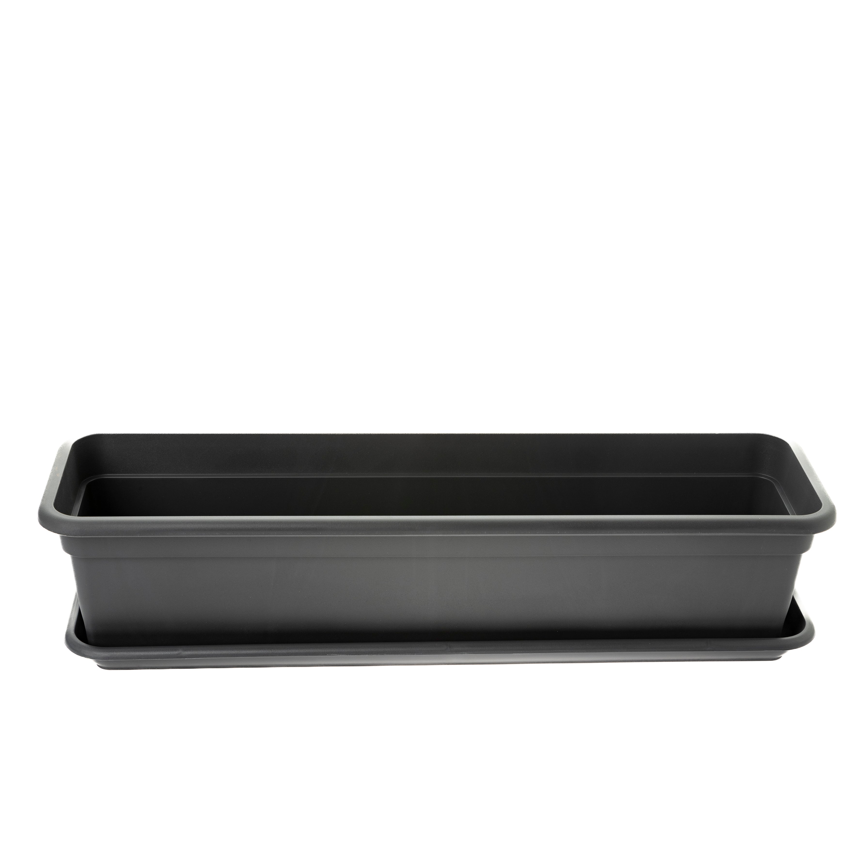 2er Set Blumenkasten Balkon 60 cm mit Untersetzer Anthrazit, Hochwertiger Kunststoff, Made in EU