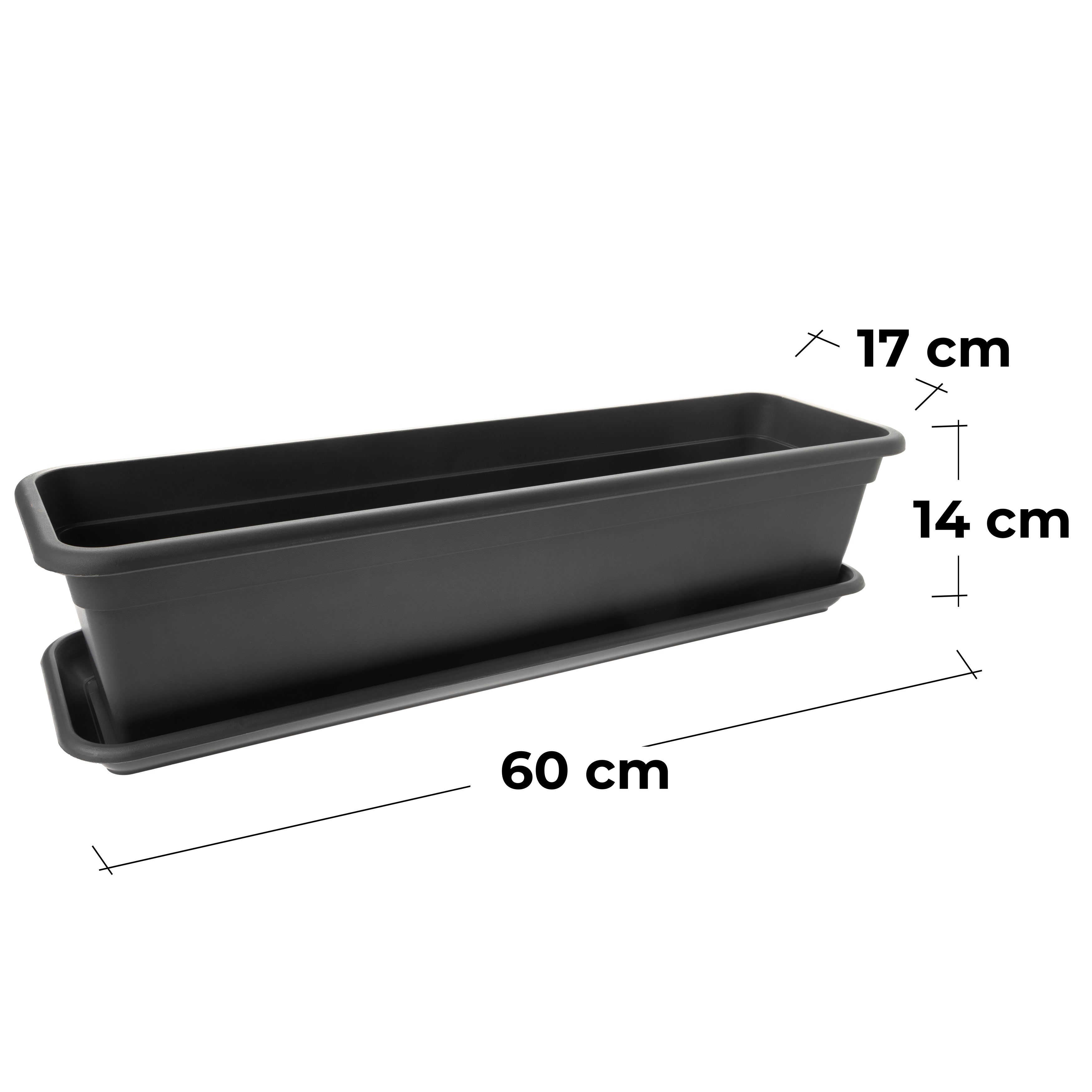 2er Set Blumenkasten Balkon 60 cm mit Untersetzer Anthrazit, Hochwertiger Kunststoff, Made in EU