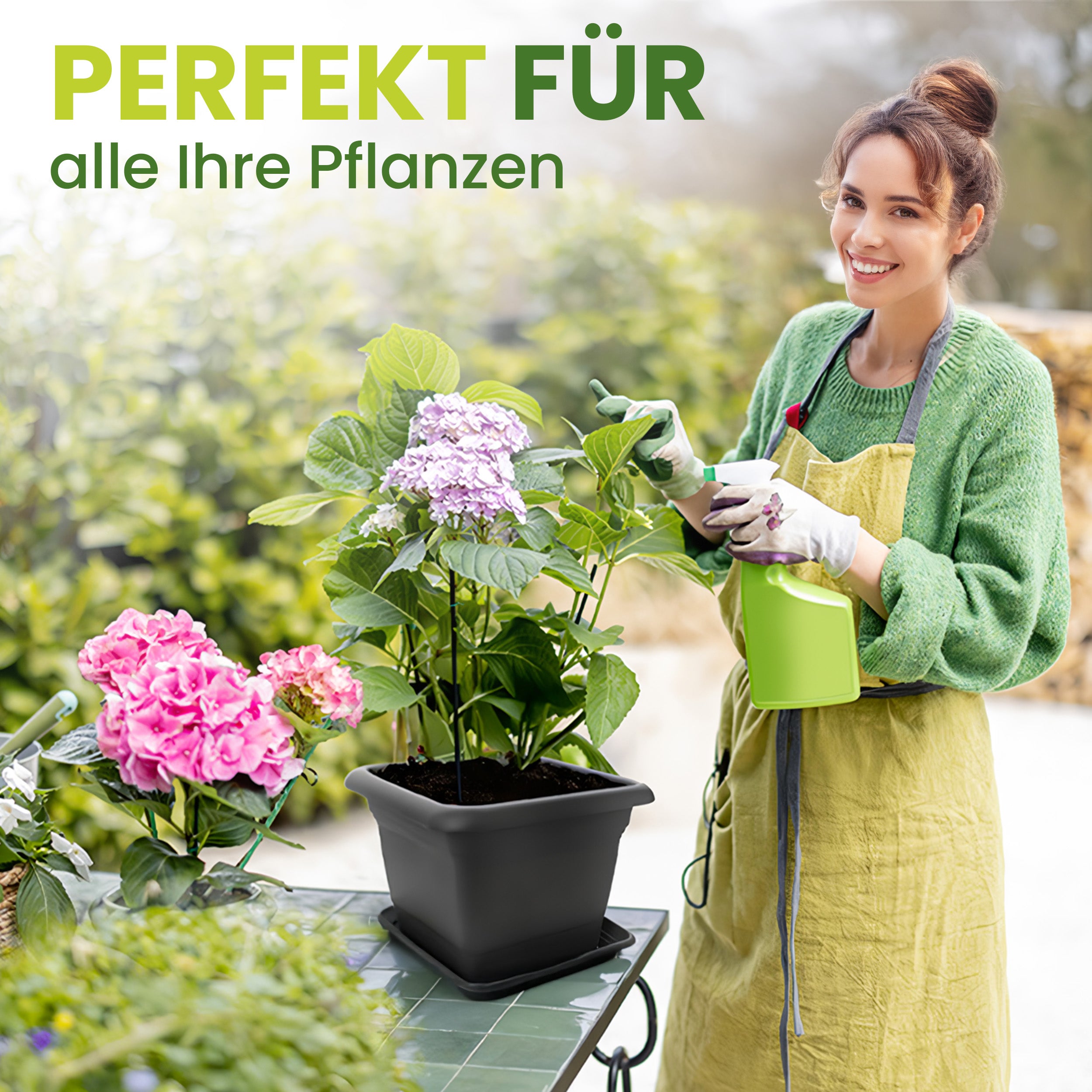 Grands pots de fleurs d'extérieur 48x48 cm - lot de 2 pots de fleurs anthracite XXL pour jardin et terrasse avec soucoupes