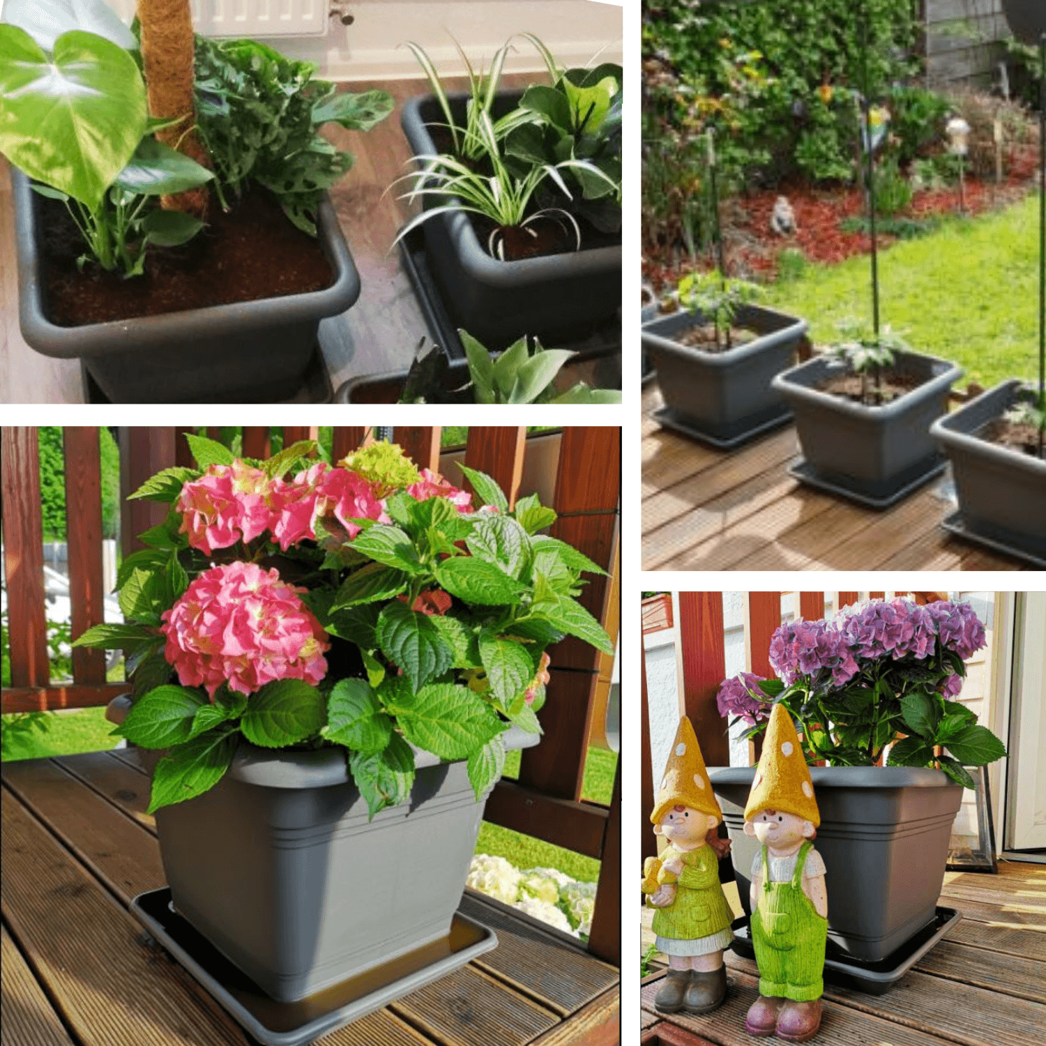 Grands pots de fleurs d'extérieur 48x48 cm - lot de 2 pots de fleurs anthracite XXL pour jardin et terrasse avec soucoupes