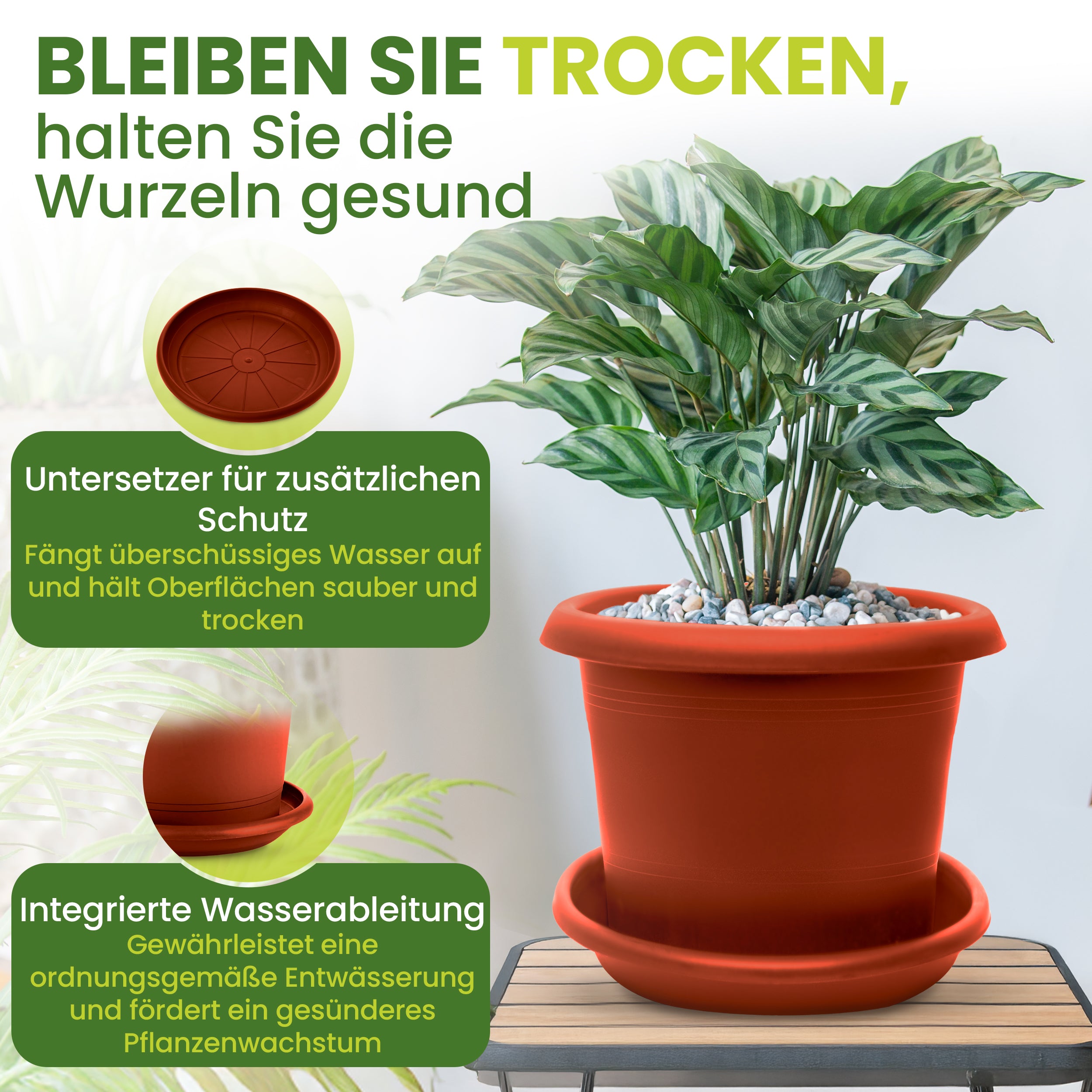 2er Blumentopf Groß Ø40 x H28 cm, mit Untersetzer Terracotta - Pflanzkübel Groß  - Wetterfest, Langlebig und Stabil
