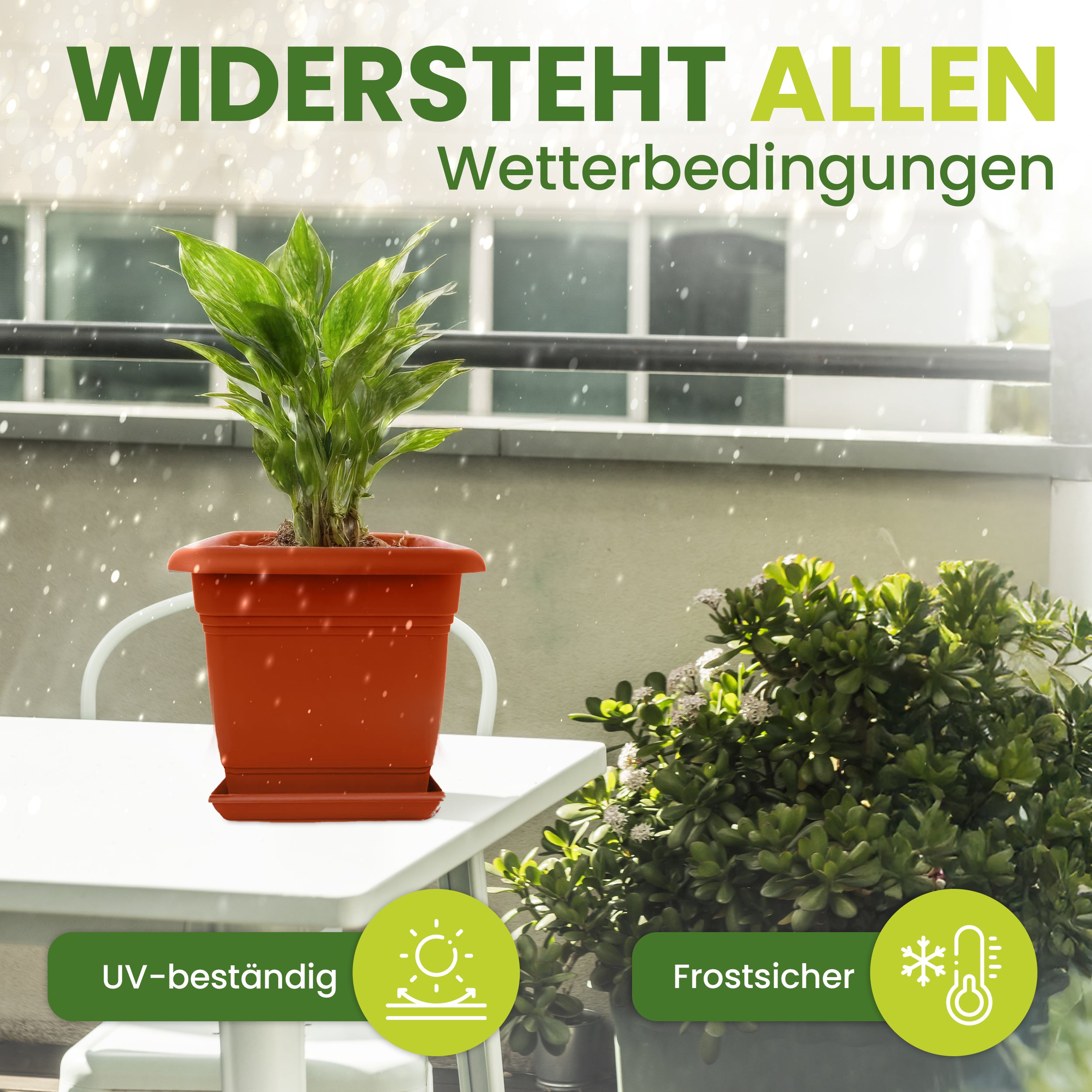 2er Blumenkübel XXL Groß, 48x48 cm, 60 Liter, Garantiert kippsicher mit Drainagesystem - Extrem belastbare Pflanzkübel - Stabile Blumentopf Groß Terracotta