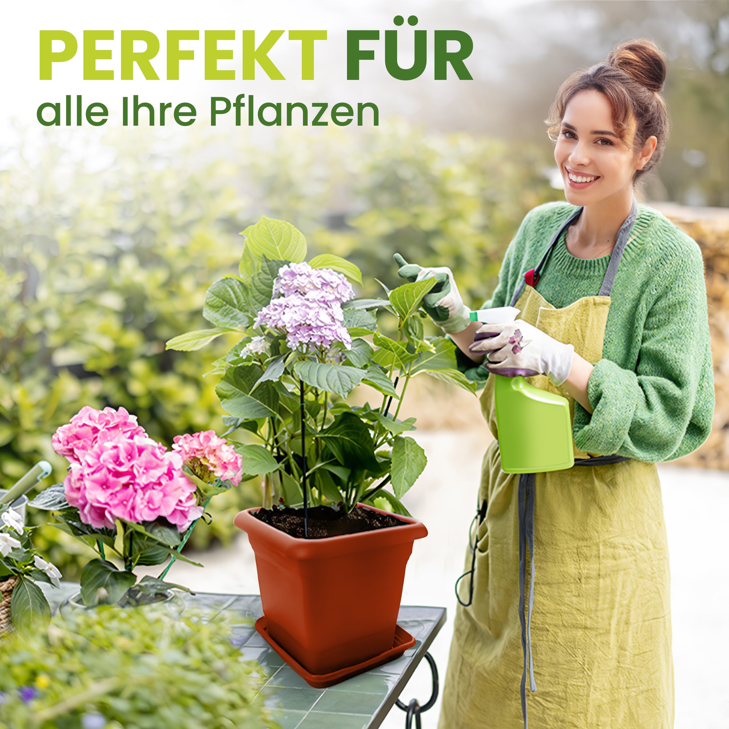 2er Blumenkübel XXL Groß, 48x48 cm, 60 Liter, Garantiert kippsicher mit Drainagesystem - Extrem belastbare Pflanzkübel - Stabile Blumentopf Groß Terracotta