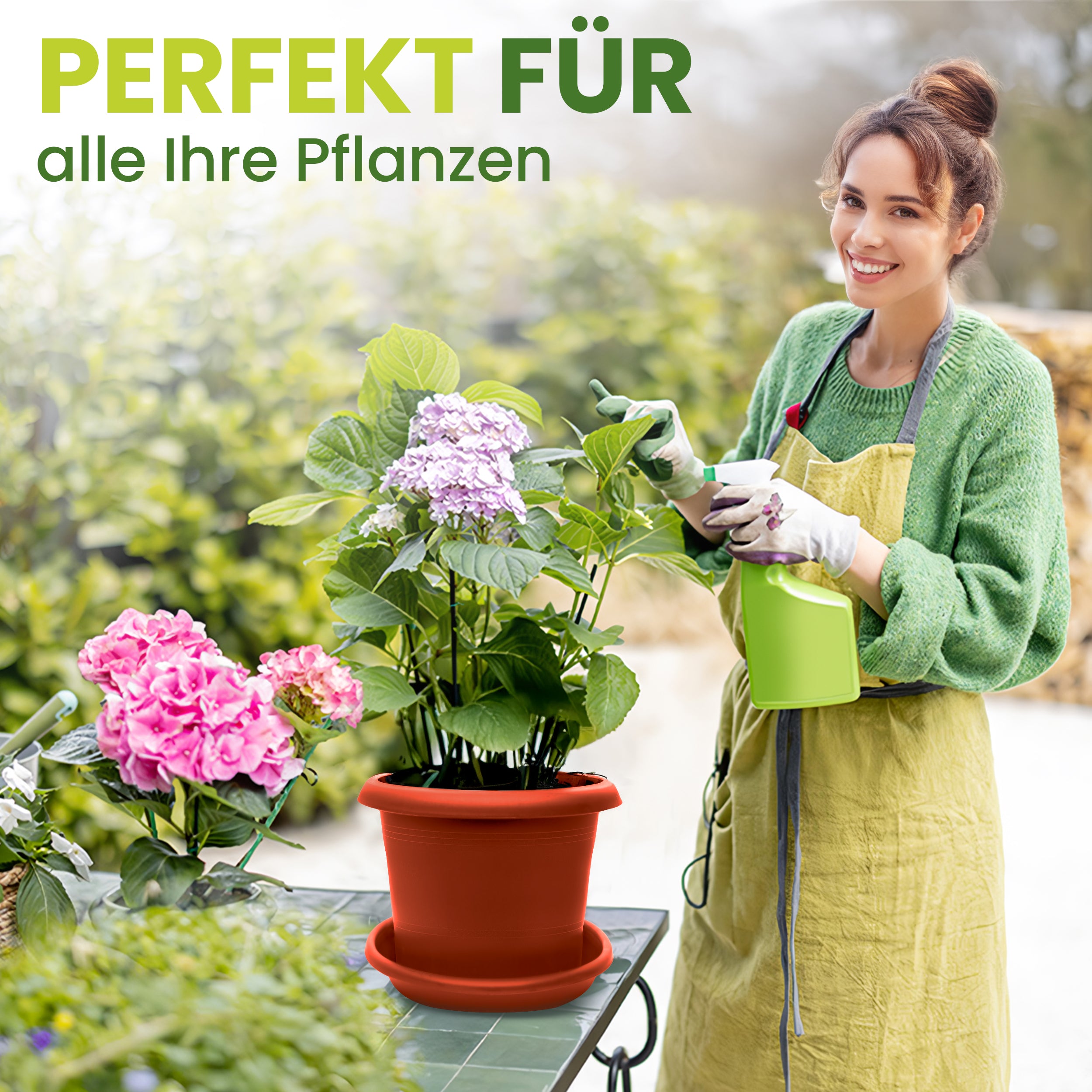 2er Blumentopf Groß Ø40 x H28 cm, mit Untersetzer Terracotta - Pflanzkübel Groß  - Wetterfest, Langlebig und Stabil