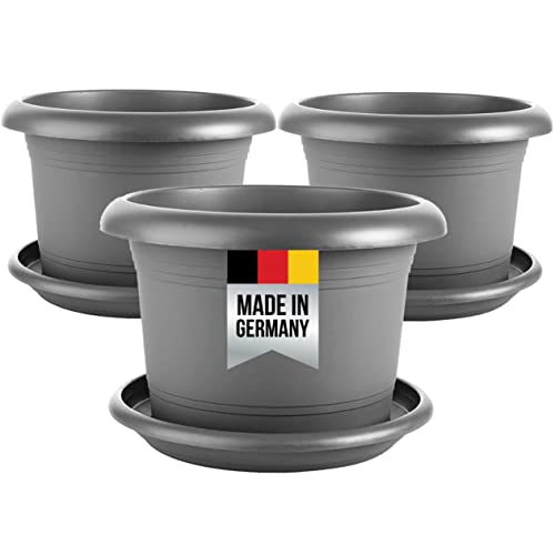 3er Blumenkübel Groß, Groß Ø30 x H25 cm, Garantiert kippsicher mit Drainagesystem - Extrem belastbare Pflanzkübel - Stabile Blumentopf Groß Anthrazit