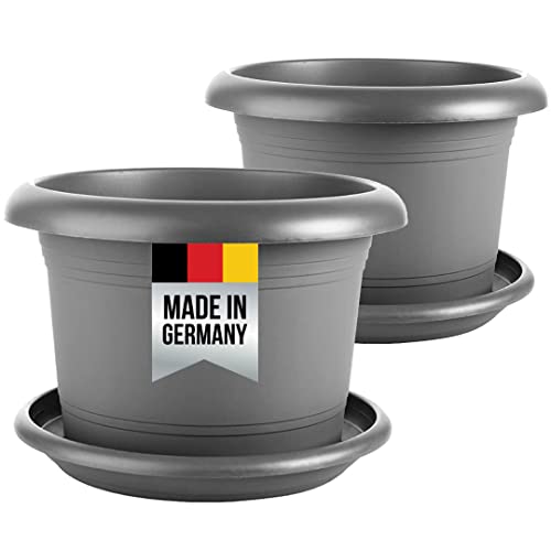 2er Blumenkübel Groß, Groß Ø30 x H25 cm, Garantiert kippsicher mit Drainagesystem - Extrem belastbare Pflanzkübel - Stabile Blumentopf Groß Anthrazit