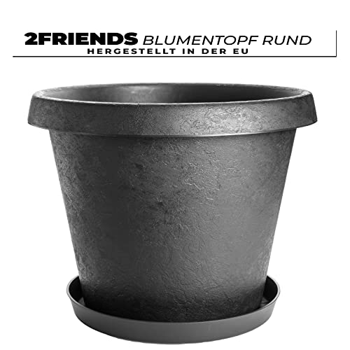 3er Set Pflanzkübel Ø40cm rund mit Untersetzer, im Stone-Design, anthrazit, Made in Germany