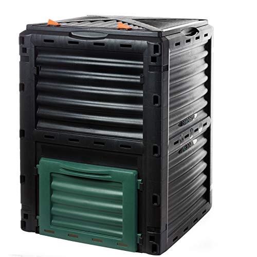 Composteur rapide en plastique robuste, avec couvercle à charnière, 300 litres (H83 x L61 x P61 cm), composteur thermique pour déchets de jardin et de cuisine