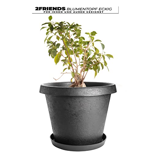 3er Set Pflanzkübel Ø40cm rund mit Untersetzer, im Stone-Design, anthrazit, Made in Germany