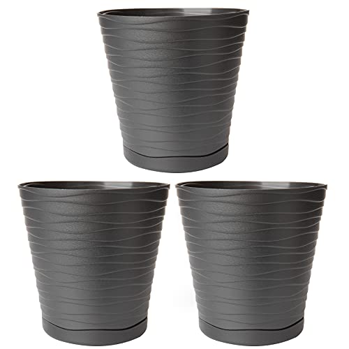 Blumentopf Anthrazit 3er Set, Pflanztopf, Durchmesser 15 cm, mit 3D-We –  Sustania