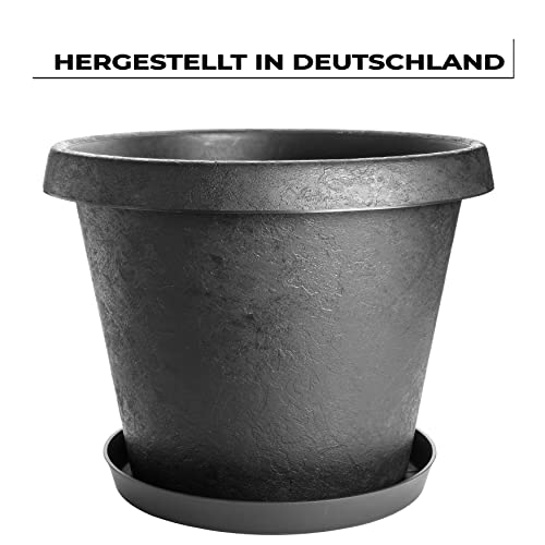 3er Set Pflanzkübel Ø40cm rund mit Untersetzer, im Stone-Design, anthrazit, Made in Germany