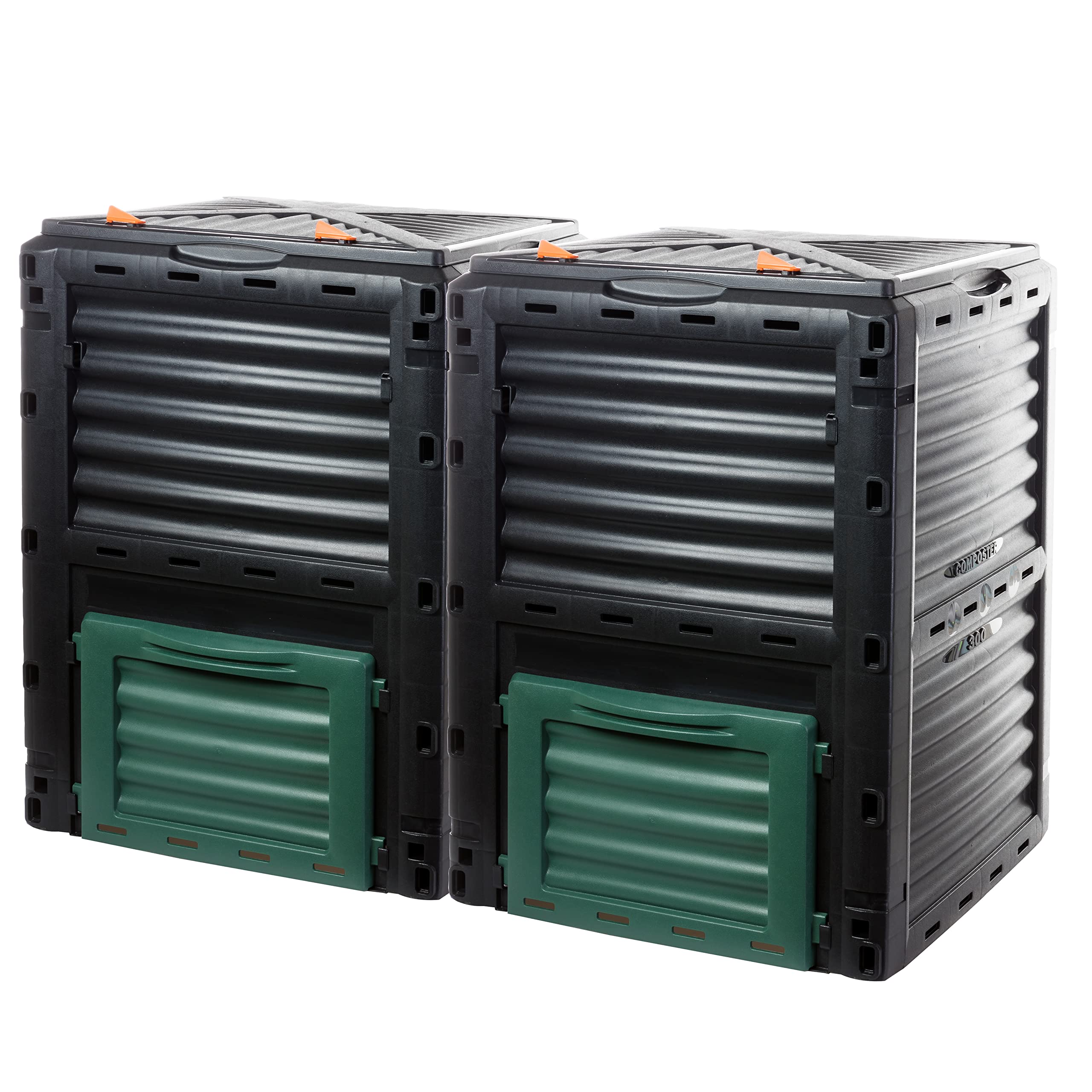 Lot de 2 composteurs rapides en plastique robuste avec couvercle à charnière, 2 * 300 litres (H83xL61xP61 cm) pour déchets de jardin et de cuisine