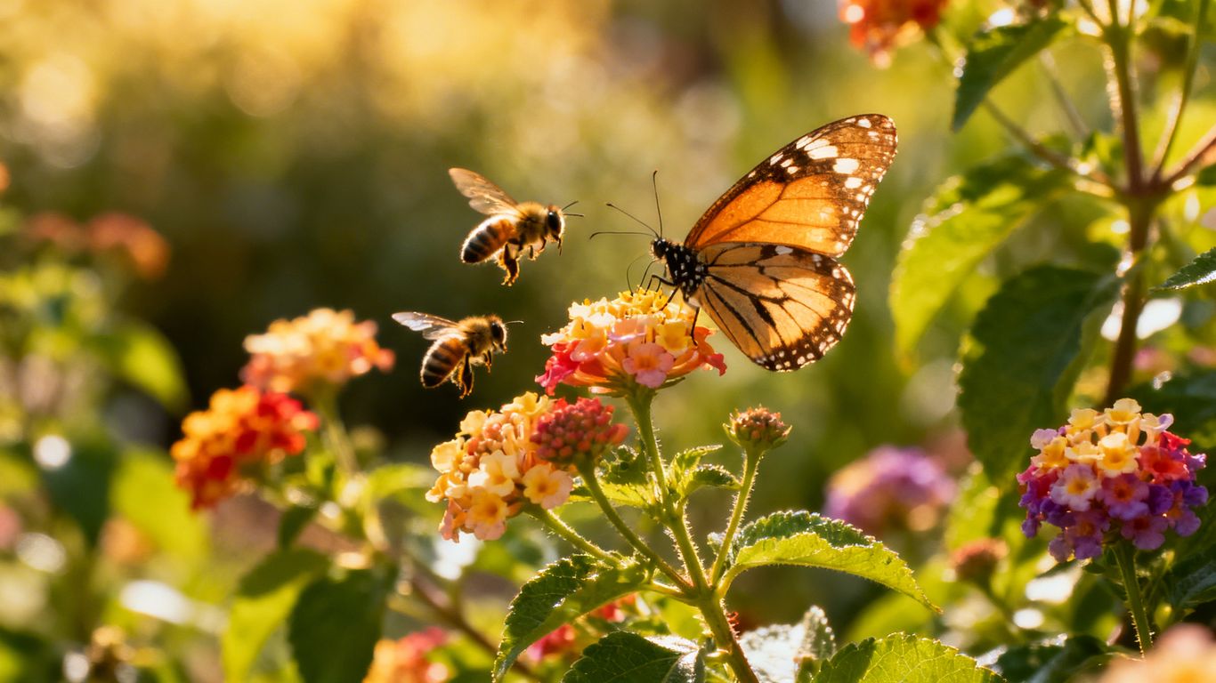 Bienen und Schmetterlinge auf Frühlingsblumen
