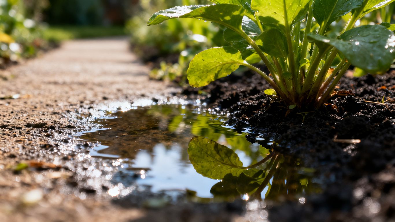 Staunässe im Garten auf einem Weg