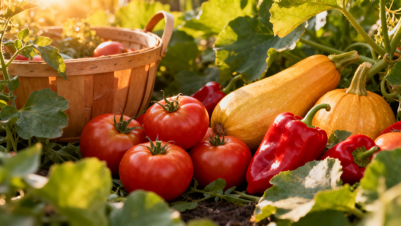 Frisches Gemüse und Obst im Garten
