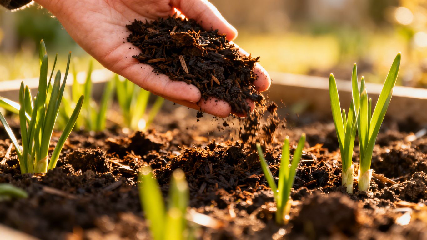 Kompost wird im März auf Beete ausgebracht.