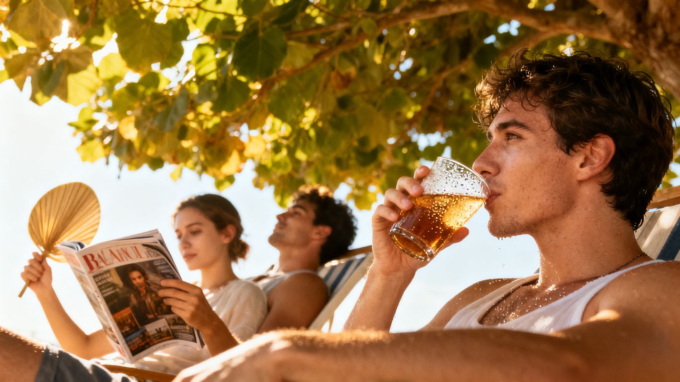 Menschen genießen kühle Erfrischungen an einem heißen Sommertag.