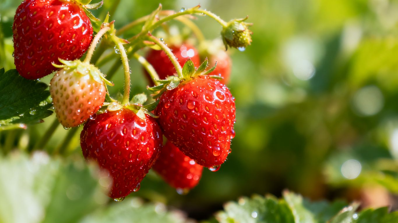 Reife Erdbeeren im Garten, bereit zur Ernte.