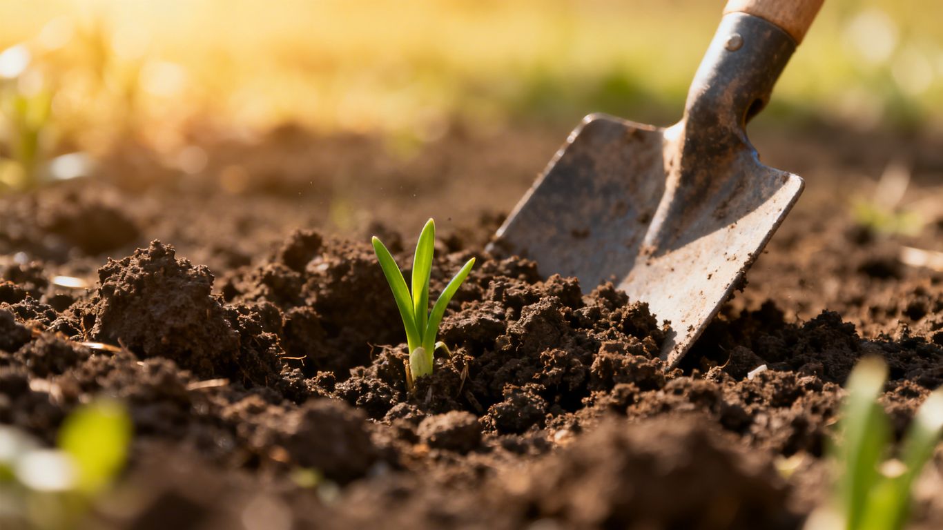 Boden im Frühling lockern mit einer Gartengabel
