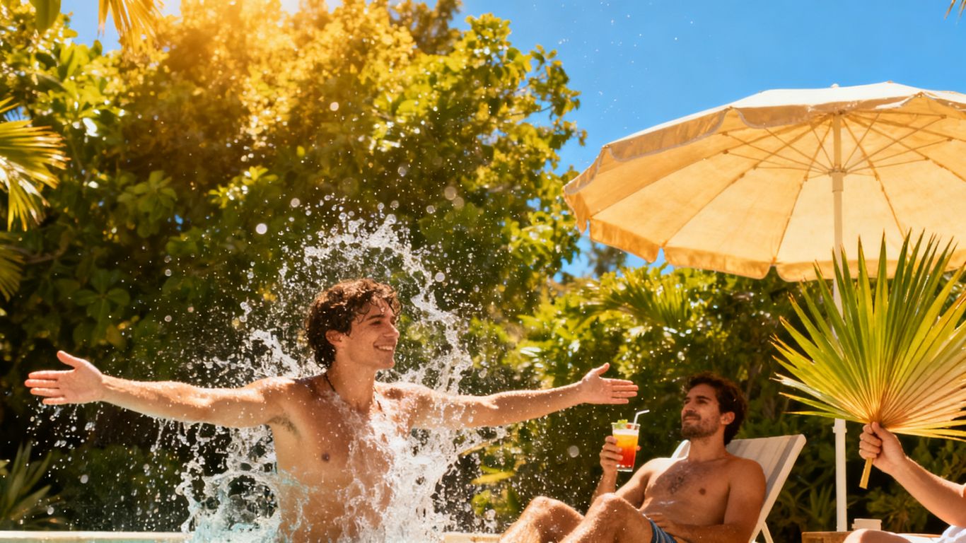 Menschen kühlen sich an einem heißen Sommertag ab.