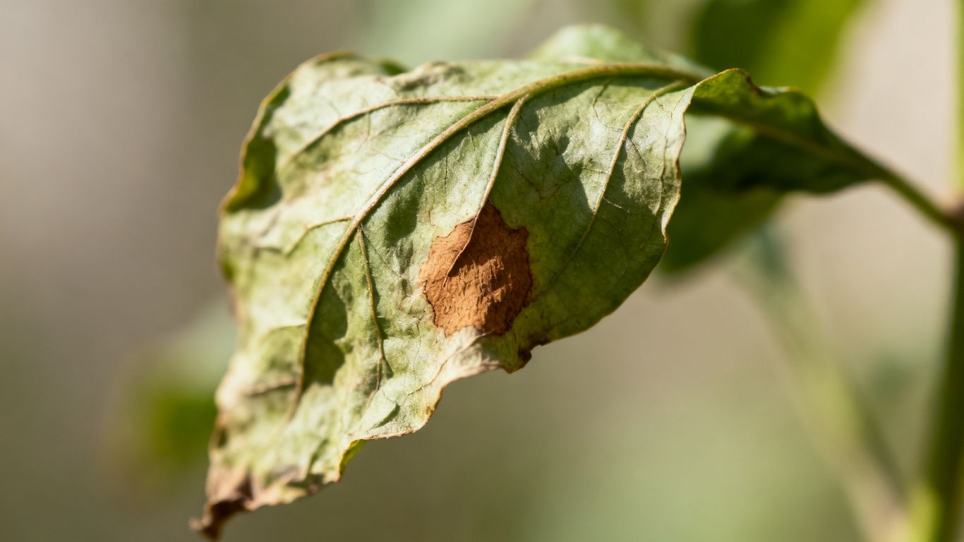 Welkes Blatt mit braunem Fleck