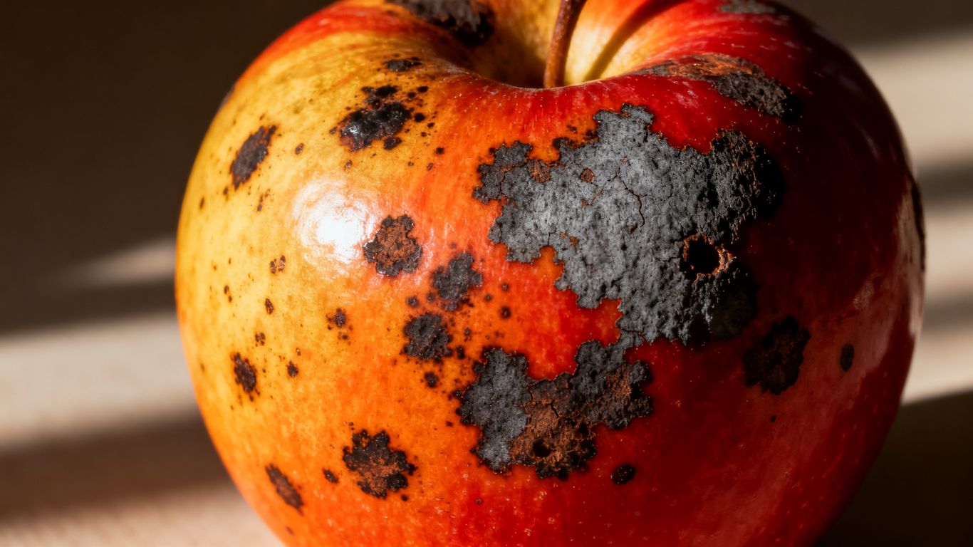 Schwarze Flecken auf einem Apfel