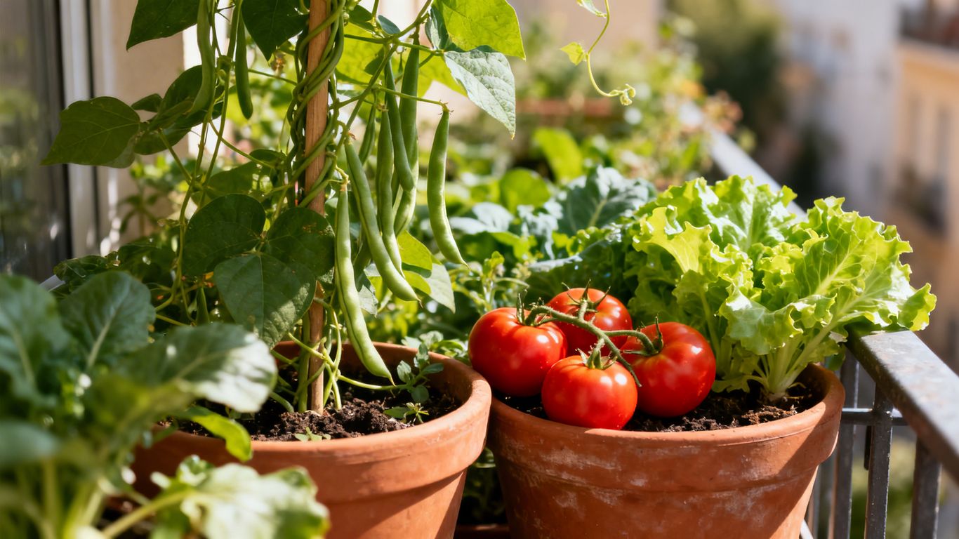 Balkon mit vielen frischen Gemüsesorten